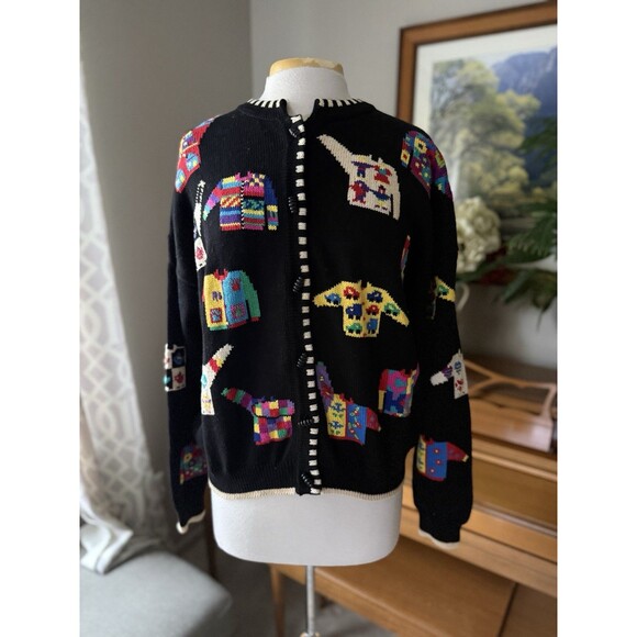Christine Foley 90s Colorful Fun Sweater Print Cardigan, Fun Buttons Sz 3, Rare! - Picture 3 of 7